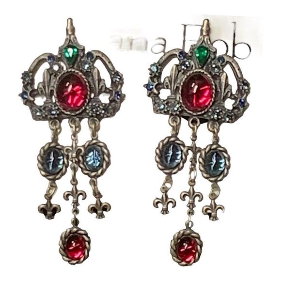 Banana Bob Moghul theme chandelier earrings Ruby emerald sapphire glass clips - Picture 6 of 6